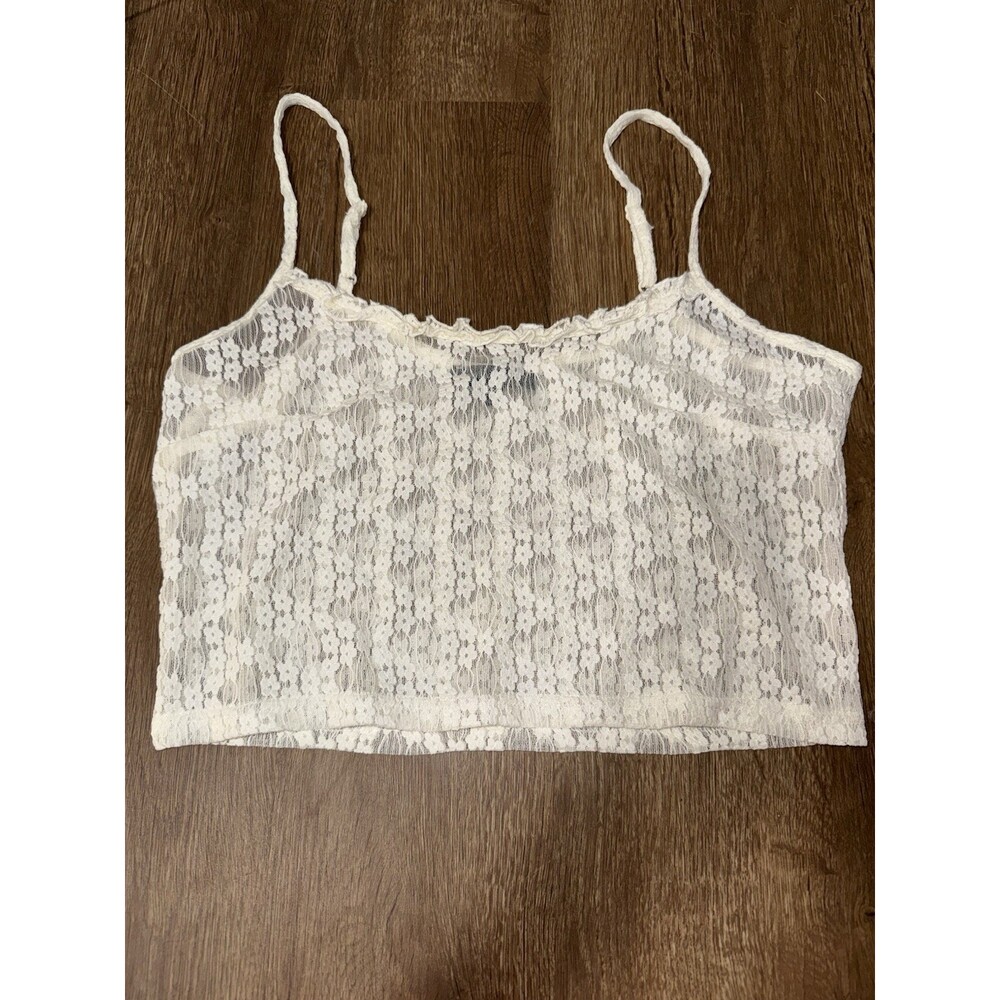 Kendall & Kylie Lace Crop Tank White/Cream Floral Sheer Size Medium